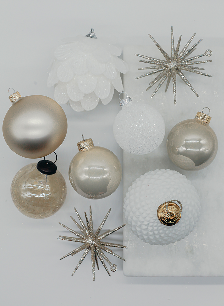 Champagne and White Ornaments
