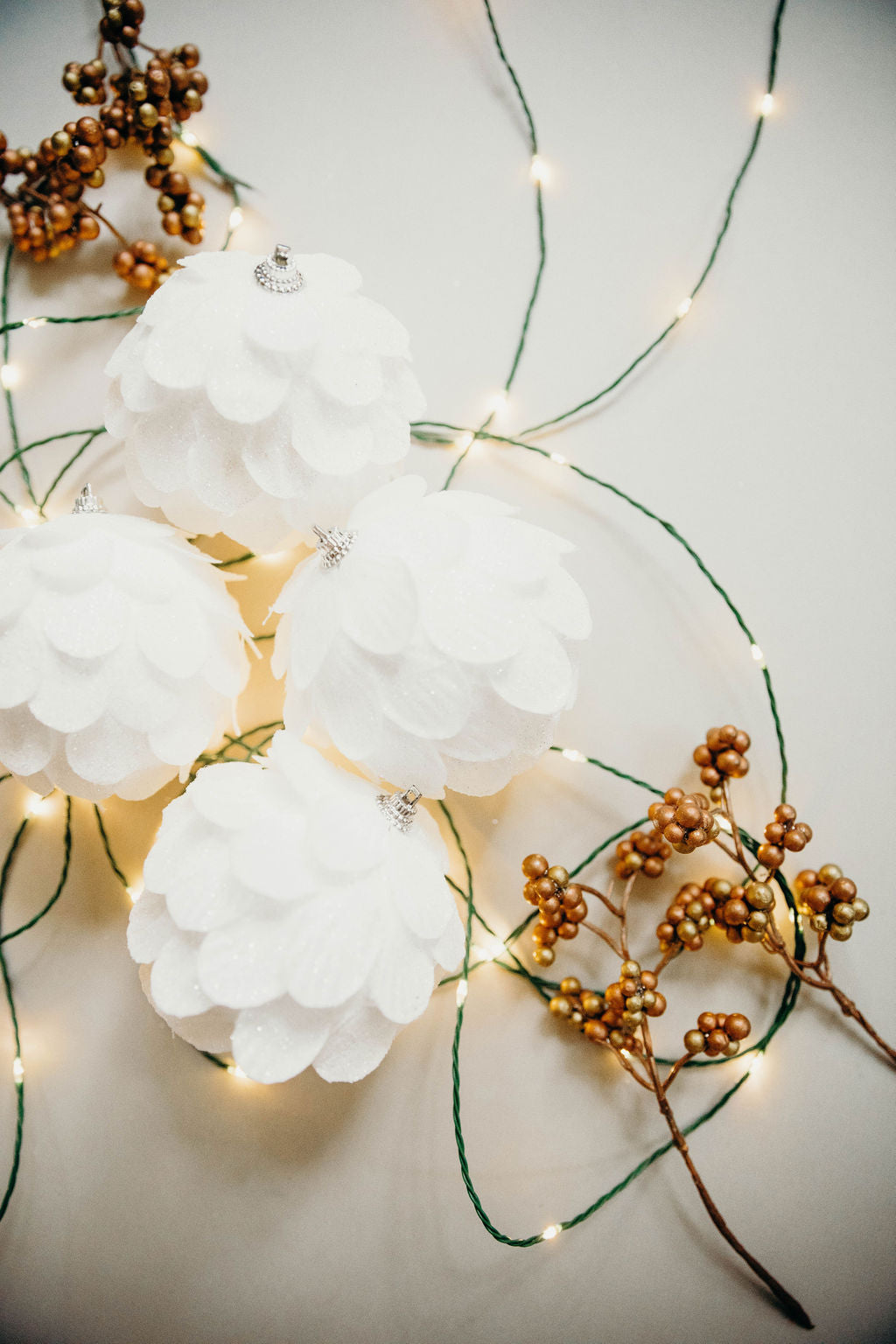 4 in White Sparkly Pine Ornament