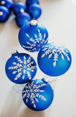 4 in Cobalt Blue Bauble / White Snowflake