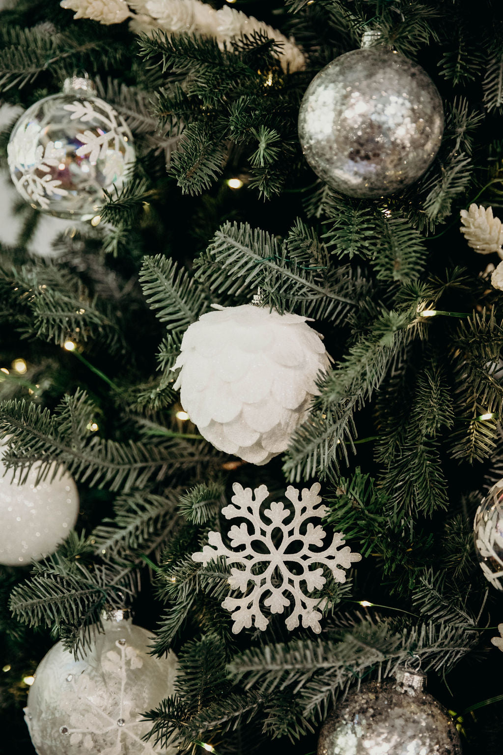 4 in White Sparkly Pine Ornament