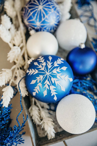 4 in Cobalt Blue Bauble / White Snowflake