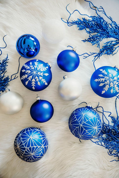 4 in Cobalt Blue Bauble / White Snowflake