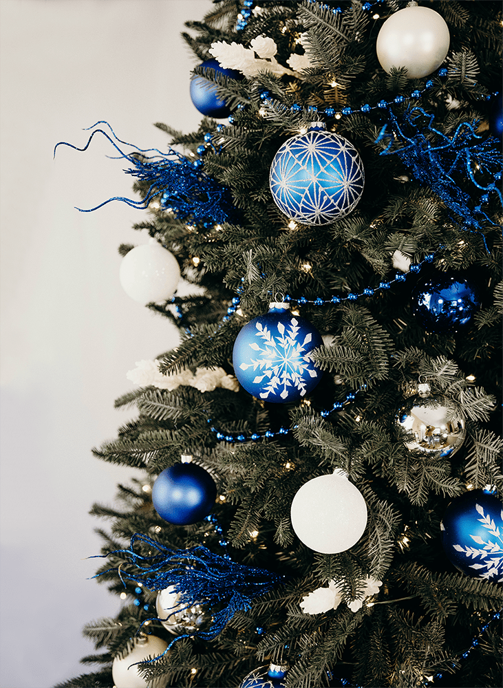 Modern blue and white Christmas tree