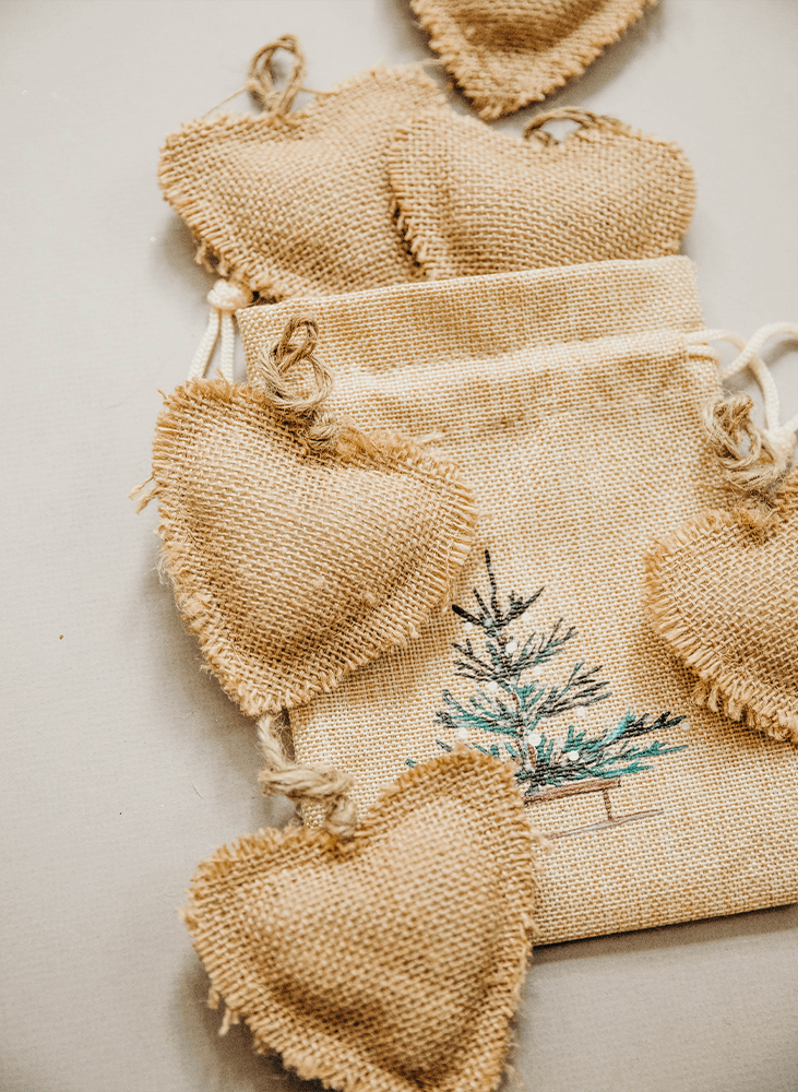 Burlap heart ornaments