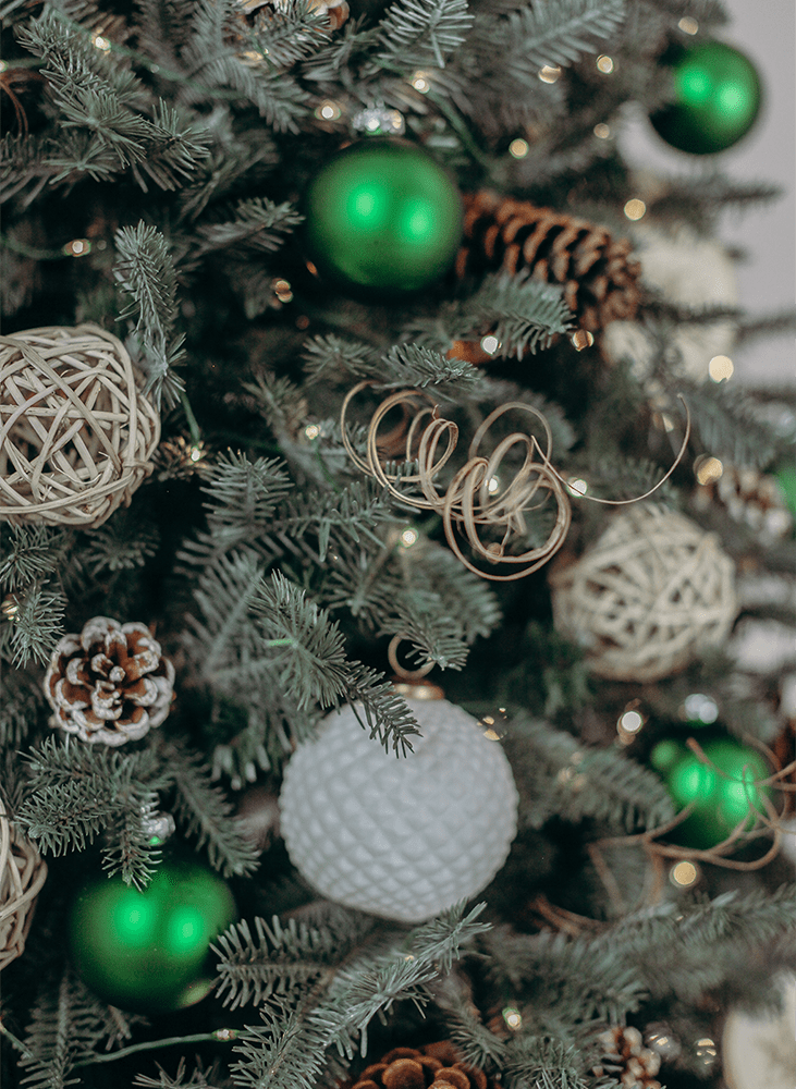 Green and White Christmas Ornaments