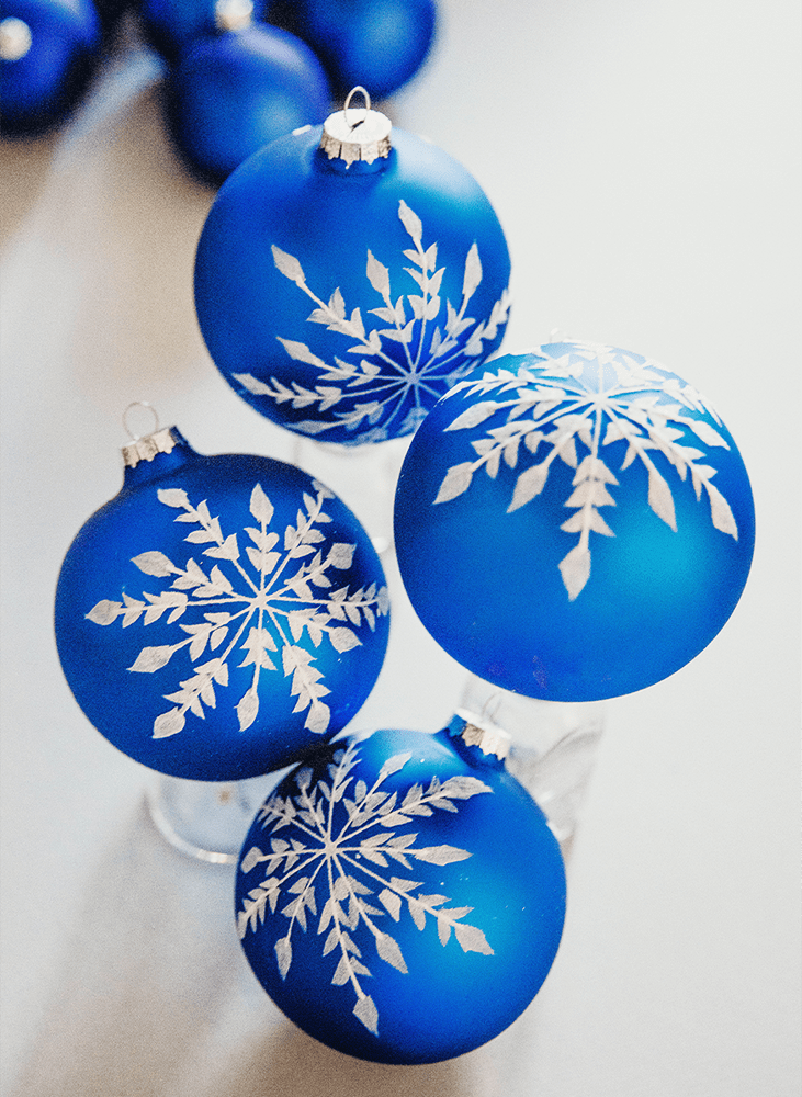 Hand-painted blue ornaments 